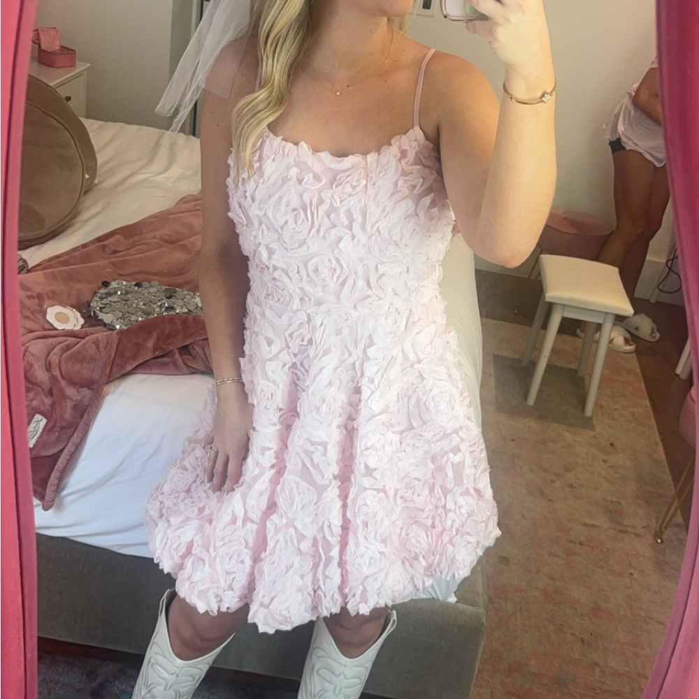 Pink Floral Textured Dress